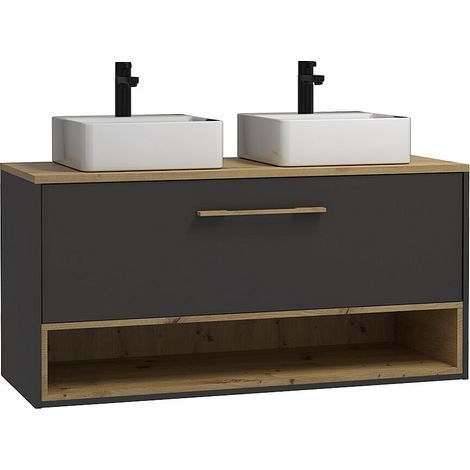 Mobile per bagno sospeso con lavabo doppio da appoggio - 120 cm - Antracite - YANGRA