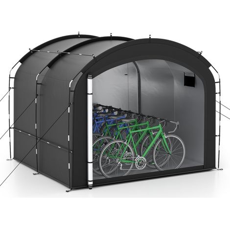 Abri de Rangement pour Vélos, Tente de Jardin Portable pour 8 Vélos avec Tissu Argenté Imperméable Porte Zippée Sac de Transport, pour Outils Motos