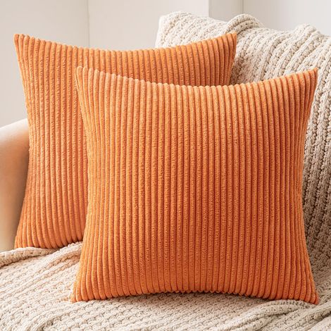 Housse de Coussin en Velours Décoratif Taie d'oreiller Douce Sofa Salon Canapé Lot de 2 45x45cm Orange (1/5)