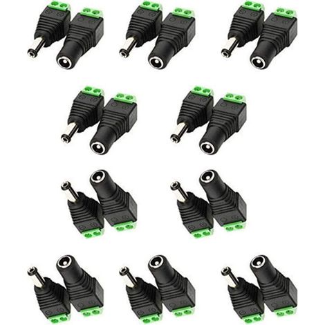 5,5mm x 2,1mm DC Femelle DC Mâle Adaptateur 12V DC Jack Connecteur Prise DC Fiche DC Tonneau pour Caméra CCTV LED Strip Bande LED ou d'autres Dispositifs de DC 5V-24V (10Femelle + 10mâle) (1/4)