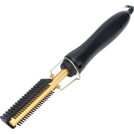 2-in-1 Haarglätter in Schwarz und Gold, beheizter Kamm zum Locken und Glätten, 110–240 V Spannung, europäischer Stecker, schnelles Styling (1/5)