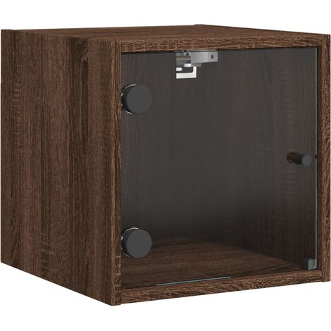 Comodino sospeso con anta a vetro 35 x 37 x 35 cm derivati del legno marrone DEC033269
