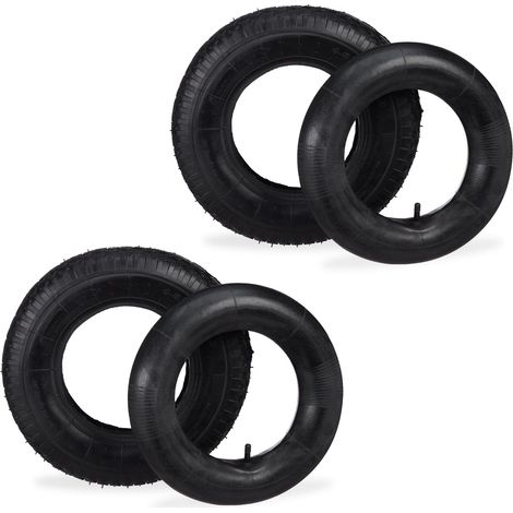 Relaxdays Wheelbarrow Wheel with Inner Tube, Set of 2, Spare Tyres 4.00-8, Sack Truck, Studded Tread, upto 150 kg, Black (1/5)