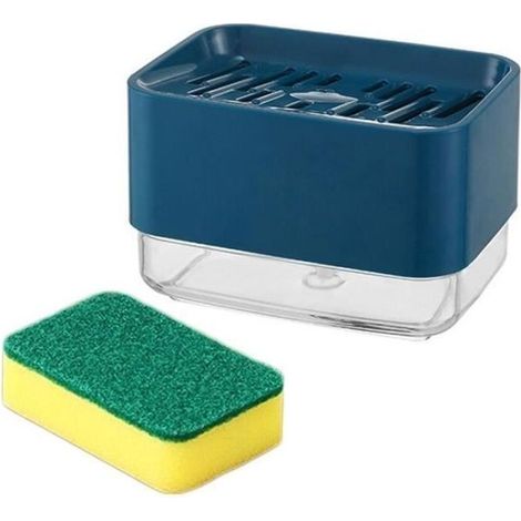 Accessories room of bai,2 in 1 kitchen hand press soap box of storage press soap box detergent - Type blue with spong (1/4)