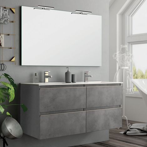 Cosyneo – Meuble de salle de bain 140cm double vasque – 4 tiroirs – matière hydrofuge – finition soft close – miroir avec applique LED