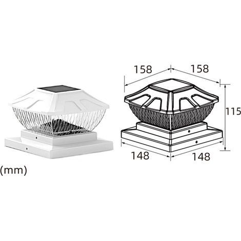 Ortviai Applique Solaire Étanche pour Pilier Extérieur 6x6 pouces, Batterie 600 mAh, IP65, Blanc/Chaud