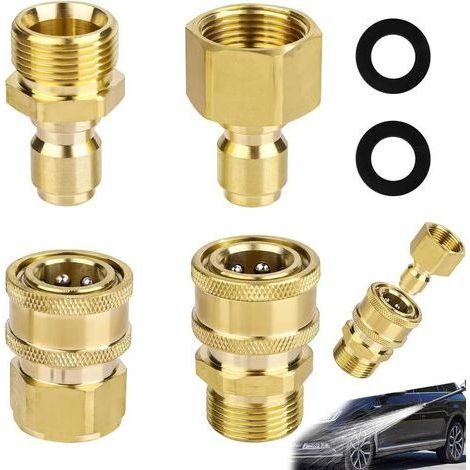 Jalleria 4 Pièces Adaptateur Nettoyeur Haute Pression, Raccord Rapide Nettoyeur Haute Pression, M22 14mm To 9,5 mm Quick Connect Kit, connecteur rapide haute pression, Pour Tuyau Laveuse 5000 Pis (1/5)