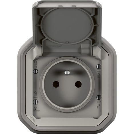 Enchufe empotrable impermeable PLEXO gris IP55 con conexión a tierra, color gris. LEGRAND (1/3)