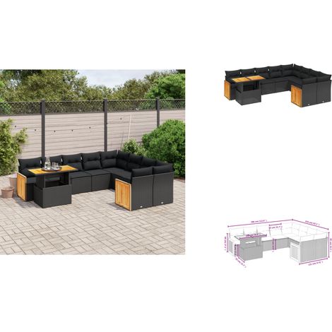 Salon de jardin 10 pcs avec coussins noir résine tressée - Ensemble Salon De Jardin - Mobilier De Jardin - Table De Jardin Extensible - Chaise Lounge - Fauteuil Extérieur (1/3)