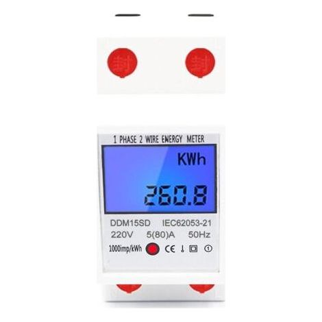 Contador de energía eléctrica monofásico multifuncional tipo riel, pantalla LCD retroiluminada, 5-80A 220V 50Hz (1/4)