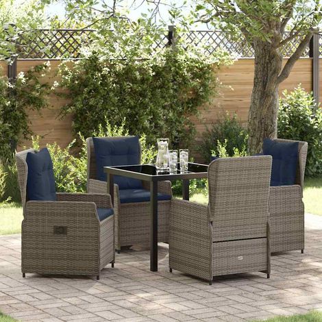 vidaXL Garten Essgruppe mit Kissen 5 pcs Grau Poly Rattan (1/5)