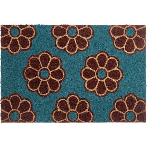 Zerbino di benvenuto tappetino in fibra di cocco antiscivolo 40 x 60 cm con retro in PVC Motivo floreale Blu Kulik