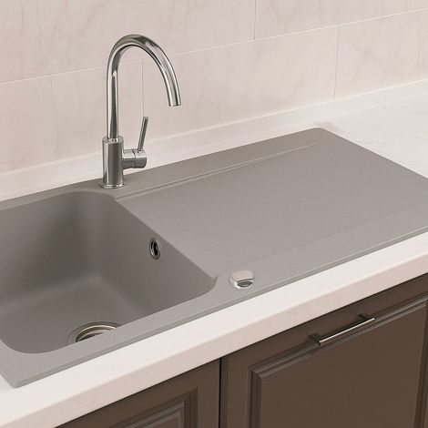 Essebagno Evier réversible 1 grande cuve 1 égouttoir Lisse résine gris