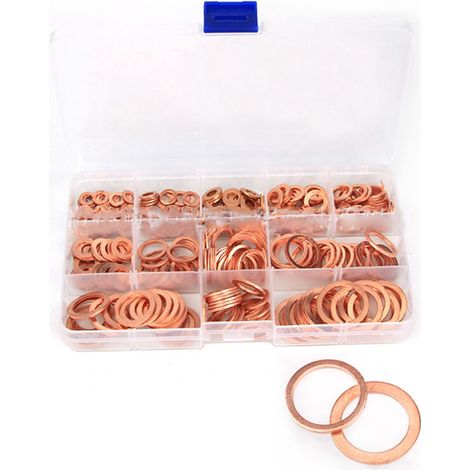 300 pièces de rondelles plates M5‑M20 en cuivre, kit d'étanchéité avec boîte de rangement pour joints d'étanchéité (1/5)