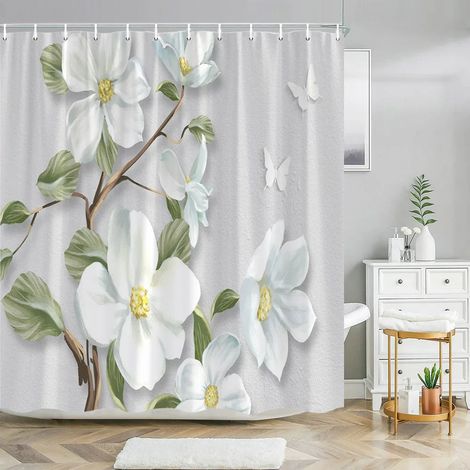 Filiyano-Rideau de douche 3D élégant et tendance, motif bouquet de perles et de diamants, avec tapis de bain assorti, pour salle de bain (réf. 3138SD) (1/5)