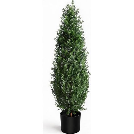 Lot de 2 arbres topiaires artificiels réalistes – Cèdre/cyprès en pot, feuillage dense – Entrée, jardin, porche – 36 pouces, 2 pièces (1/5)