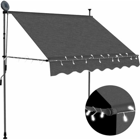 Store banne rétractable, à commande manuelle, avec éclairage LED, 100 cm, anthracite