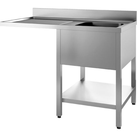 Plonge avec dosseret 1 bac et sous-tablette à droite et 1 égouttoir et espace LV à gauche - Gastro M