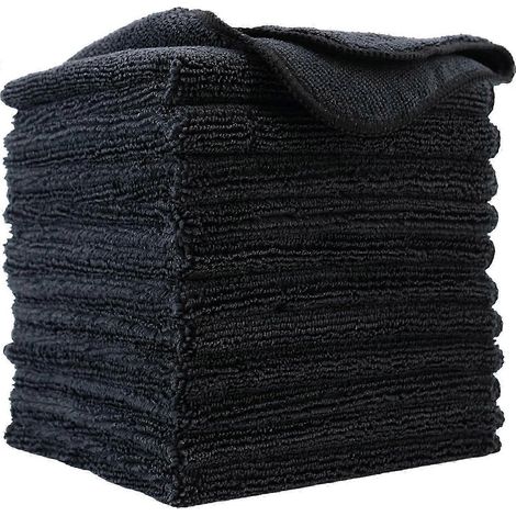 Chiffon de nettoyage en microfibre de qualité supérieure, 30 x 30 cm (lot de 12) (noir) (1/4)