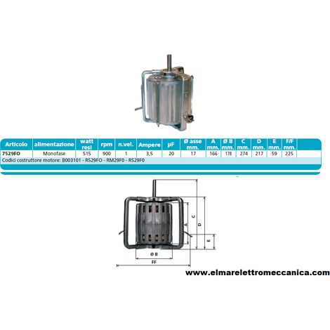 7529FO 515 W 900 GIRI Motore Elettrico Monofase Ventilatore Centrifugo Assiale