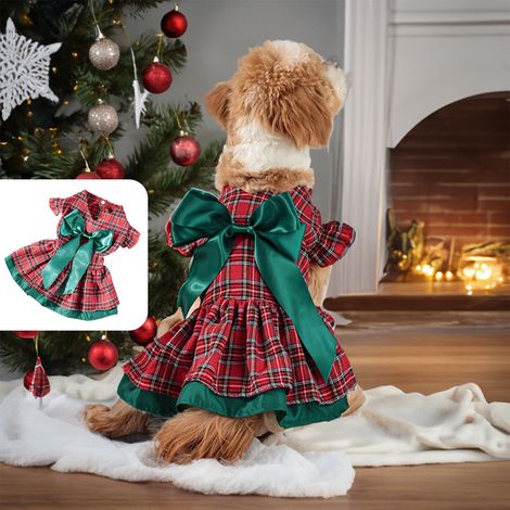 Jupe En Plaid Pour Animal De Compagnie - Robe À Manches Volantées Pour Chien Et Chat - Costume Festif Noël - Taille S À XL - 1 Pièce (1/5)