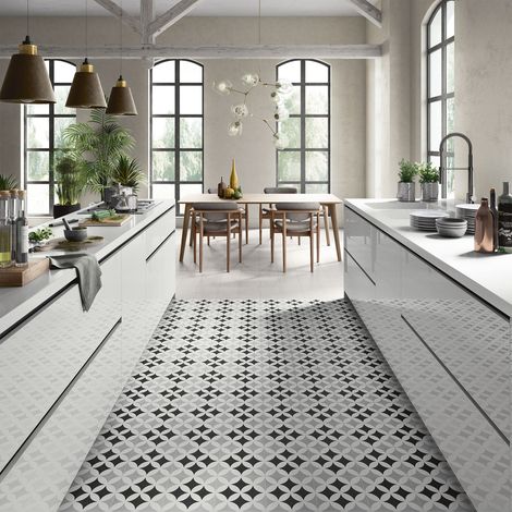 Carrelage Imitation Carreaux de Ciment DECO Original D Grey 20x20cm (1/4)