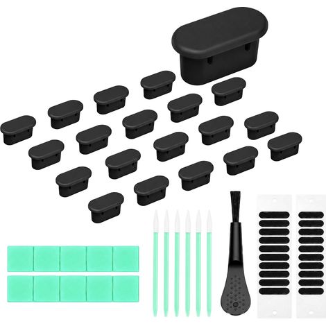 Bouchons Anti-poussière compatibles avec Ports USB-C, Silicone, Noir (1/5)
