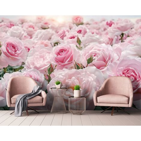Vlies Fototapete Rosen 150x105 cm, Tapeten, für Wohn und Schlafzimmer, Vliestapete Wandtapete Tapete 3D Effekt- inkl. Kleister - Blume Rosa Natur, WallArena (1/4)