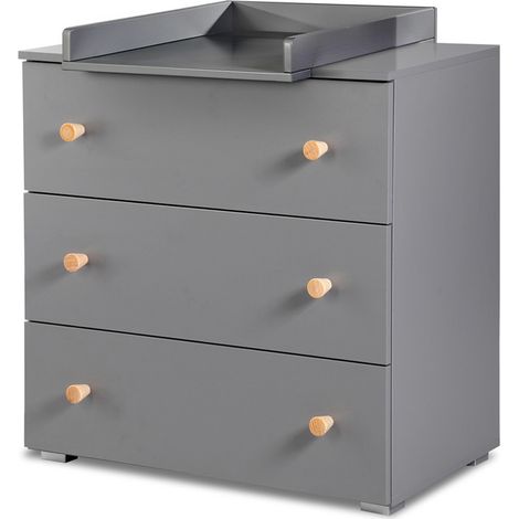 Monmobilierdesign – Commode bébé avec plan à langer amovible – Dimensions L 80 x l 48 x H 81 cm – En aggloméré avec poignées en pin – Fabrication Union Européenne (1/5)