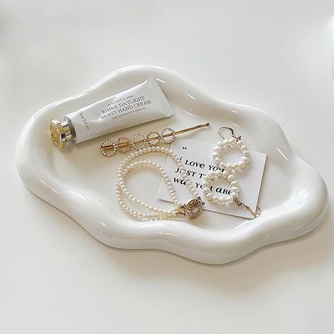Plat à bijoux en céramique, vide-poches, plateau à bijoux en forme de nuage, plateau cosmétique, porte-bagues, porte-montres et porte-clés (1/5)