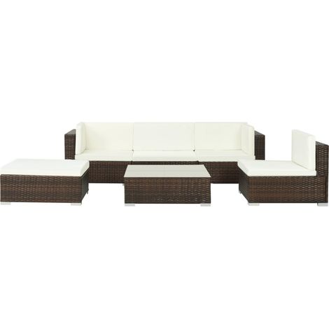6-tlg. Garten-Lounge-Set mit Auflagen Poly Rattan Braun
