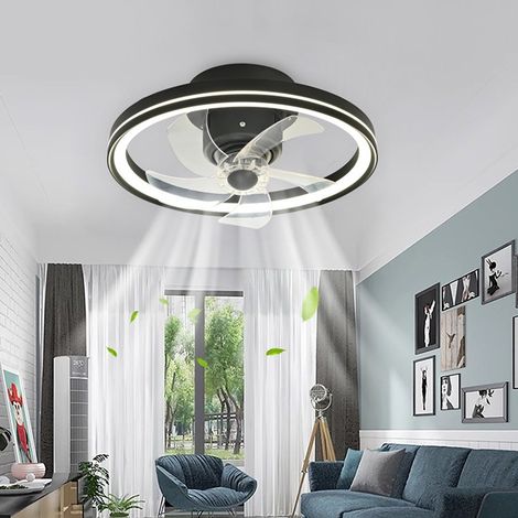 Ventilateur de plafond LED 48 cm extra plat, 6 vitesses, éclairage à intensité variable, télécommande, diffusion d'air orientable,Noir,Flux d'air directionnel (1/3)