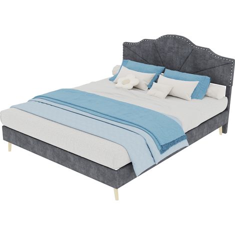 CHICFURN Cama doble 140x200 cm de tela gris, cabecero acolchado, colchón incluido (1/5)