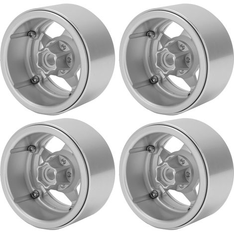 Jantes Beadlock 4 pièces en alliage d'aluminium léger pour Axial SCX10 90046, crawler RC, 5 branches, couleur argent. (1/5)
