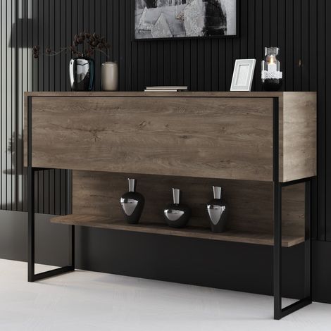 Modern Sideboard Walnuss Luxus 120x80x30 - Schwarzer Rahmen - Ein