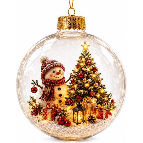Boule à neige lumineuse 3D en acrylique transparent, décoration de Noël avec un adorable pingouin à suspendre au sapin pour calendrier de l'Avent (1/5)