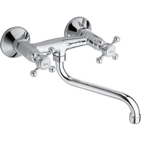 Sapho – Robinet mural de cuisine en laiton chrome – Bec rotatif – Entraxe 150 mm – Diamètre rosettes 60 mm – 3061