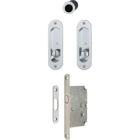 chrome brillant Poignée de porte coulissante avec serrure, rosace ovale, glanzverchromt (1/2)