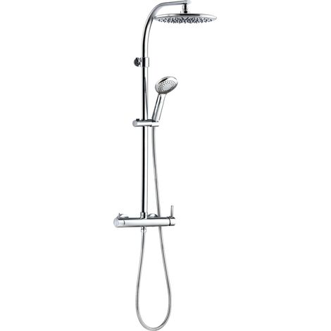 Wirquin – Colonne de douche mécanique 60721386 – Mitigeur thermostatique en laiton – Douchette 3 jets – Pomme de tête 25 cm – Flexible inox 1,5 m