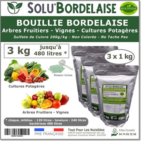Bouillie Bordelaise Non Colorée Arbres Fruitiers, Cultures Potagères, Vignes, SOLU'BORDELAISE - Sachet de 3kg (1/4)