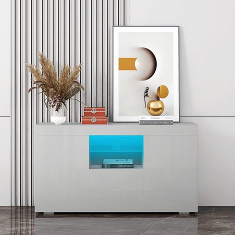Aparador de cocina con iluminación LED moderna para salón y comedor, color gris. (1/5)