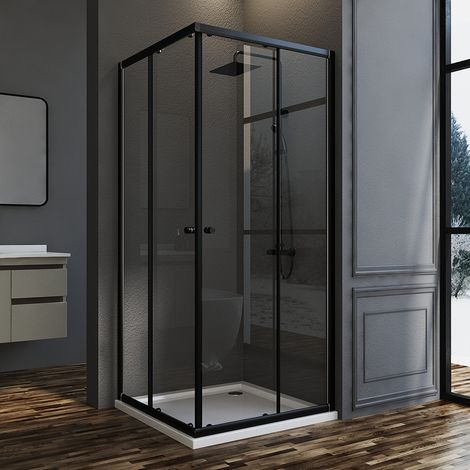 Schwarzer Duschkabine 80x80 cm Schiebetür, Duschkabine 80x80cm Eckeinstieg Duschabtrennung mit 6mm ESG Sicherheitsglas Glas Duschwand Höhe: 185cm
