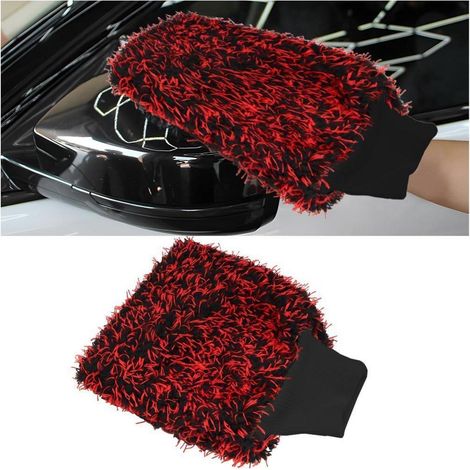 Autowaschhandschuh aus Mikrofaser, extrem saugfähig, rot/schwarz (1/5)