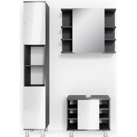 Badmöbel-Set Fynn, Anthrazit, 3 Teile, mit Hochschrank, Vicco