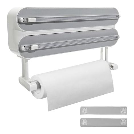 [NIEMALS VERWENDET] Wandrollenhalter küche3-in-1 Aufgerüsteter magnetischer Saugnapf Folienspender，frischhaltefolienspender mit küchenrollen Halter， A Rolle 50M Plastikfolie,weiß