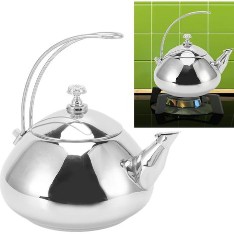1,5-Liter-Edelstahl-Teekanne in Silber mit Filter zum Aufbrühen von Tee, Kochen von Wasser und Ausgießen von kaltem Wasser. (1/5)