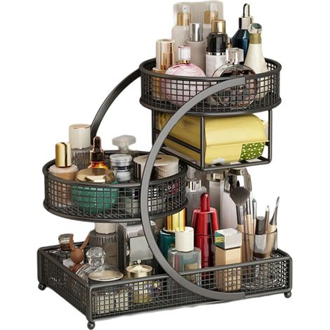 Étagère de rangement moderne pour maquillage - Construction en métal - Économie d'espace - Organisateurs cosmétiques pour comptoirs de salle de bain - Présentoir de maquillage en métal (1/5)
