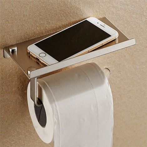 Porte Papier Toilette avec support de téléphone - En Inox - Montage mural