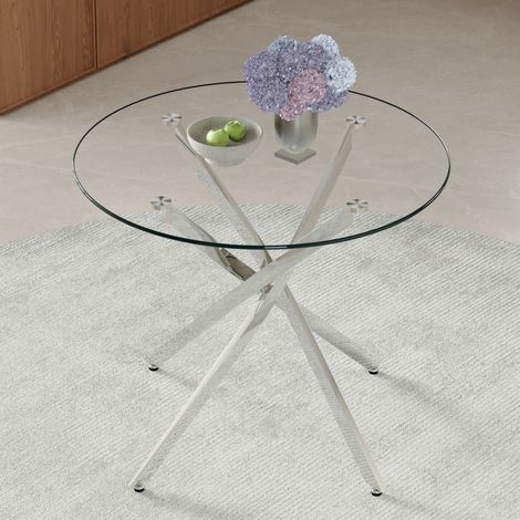Tavolo rotondo in vetro temperato e metallo, 88 cm, argento/trasparente, per 2-4 persone (1/5)
