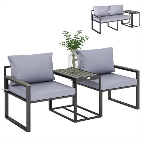 Table de jardin 3 pièces avec fauteuils et table d'appoint gris (1/5)